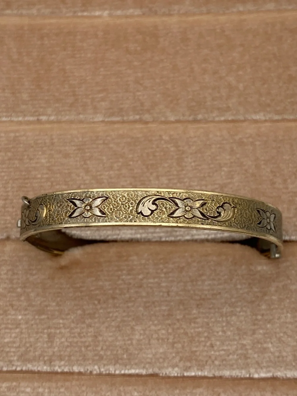 Antique Gold Plated Engraved Baby Bangle Bracelet Hinged Floral Child 1920s-30s